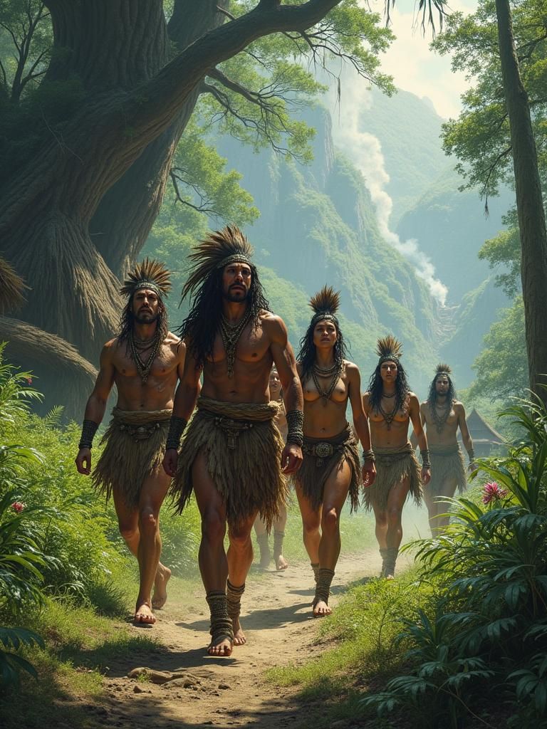 Prehistoric Warriors Trek Through Lush Forest