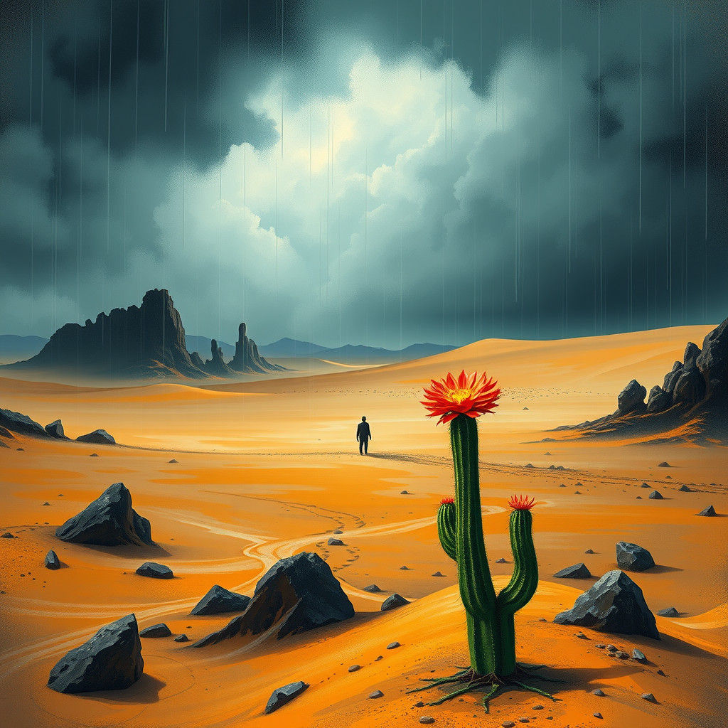Surreal Desert Bloom: Resilience in Desolation