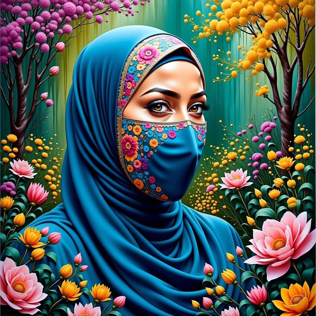 Beautiful Woman in Hijab in Mystic Garden