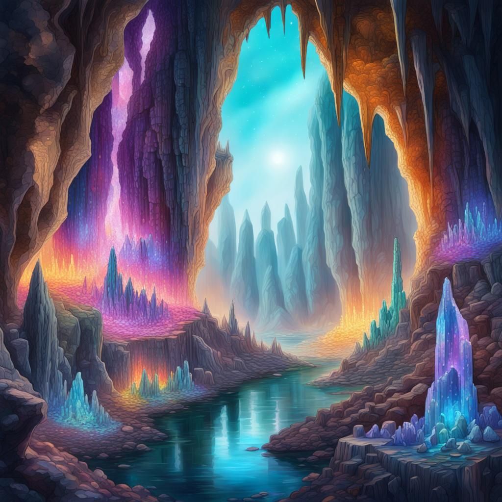 Gem Stalactites in Maximalist Digital Painting