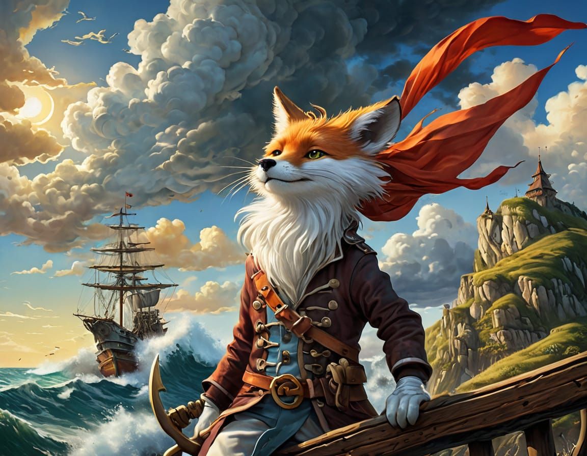 Majestic Pirate Fox on the High Seas in Vibrant Style
