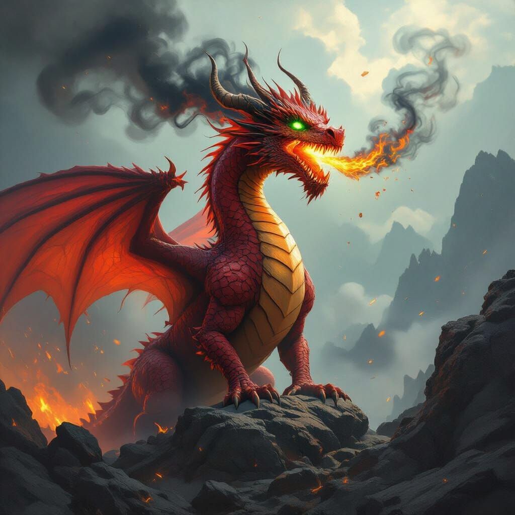 Red Dragon Roars Black Fire With Wind Texture