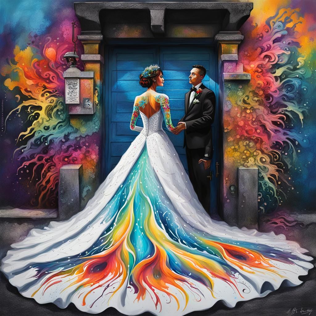 Fantasy Wedding Bride in Graffiti Art Style