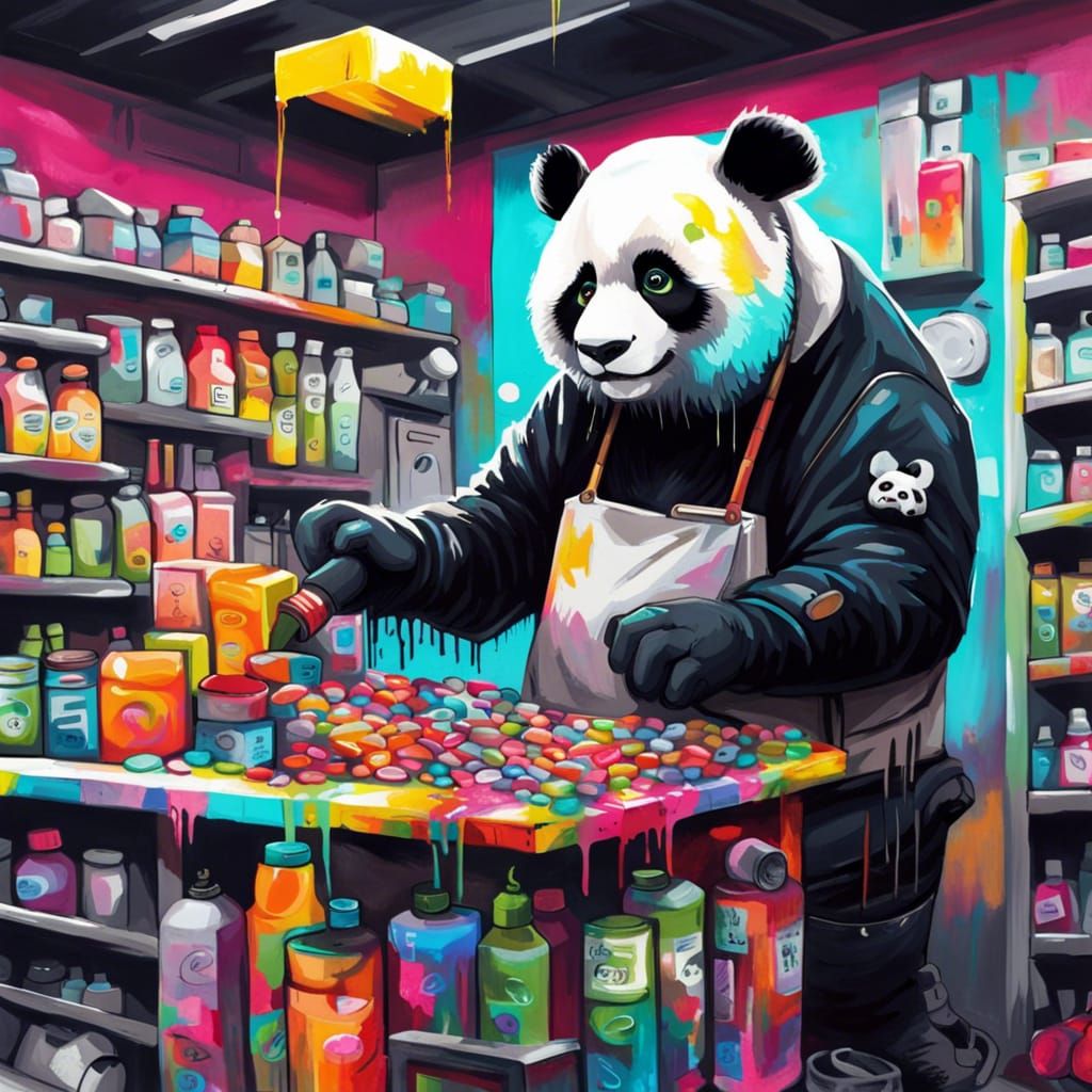 Panda Cashier in Superstore as Graffiti Art