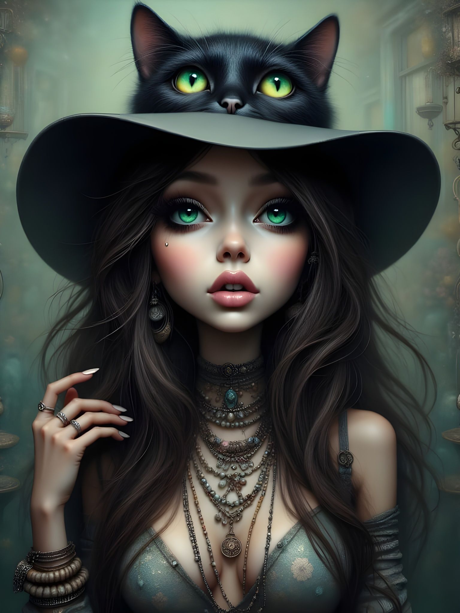 Surreal Fashion Portrait: Woman's Hat Becomes Cat