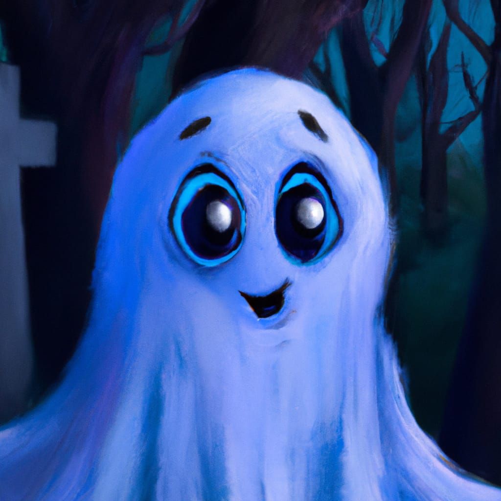 Adorable Ghost in Graveyard, Digital Painting