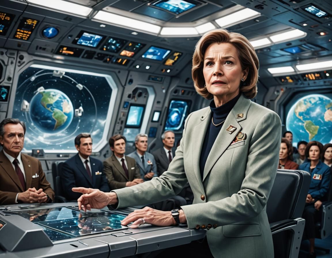 President Addresses Space Station, Futuristic Setting