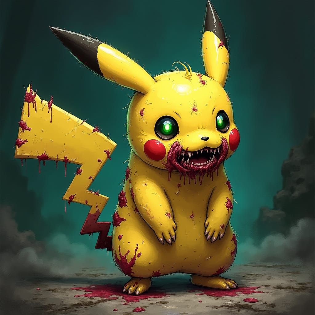 Decaying Pikachu in Haunting Pokemon Art Style