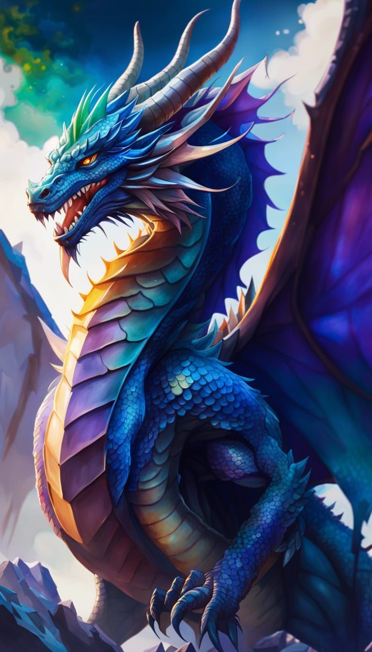 Epic Watercolor Dragon Digital Illustration