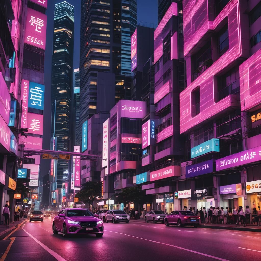 Car in Singapore: Futuristic Neon Cityscape