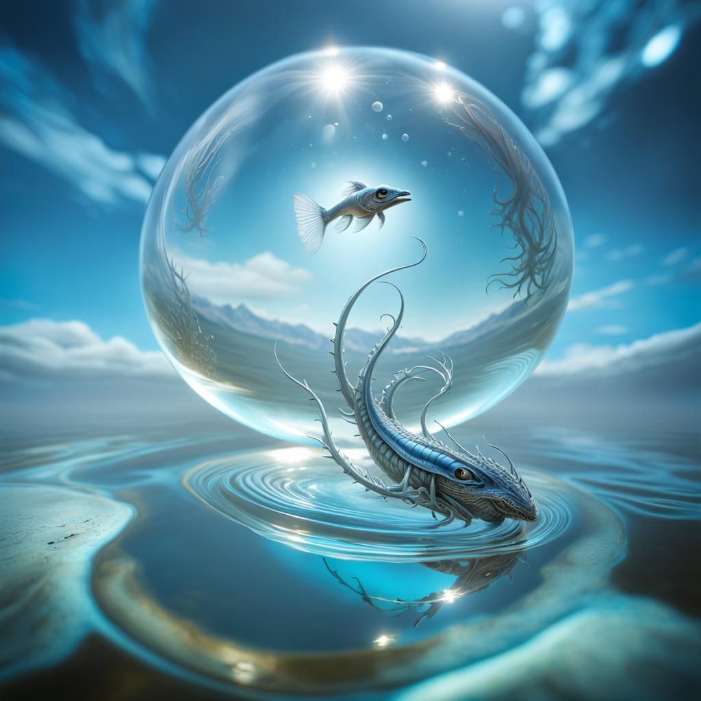 Intricate Water Creature in a Shiny Bubble