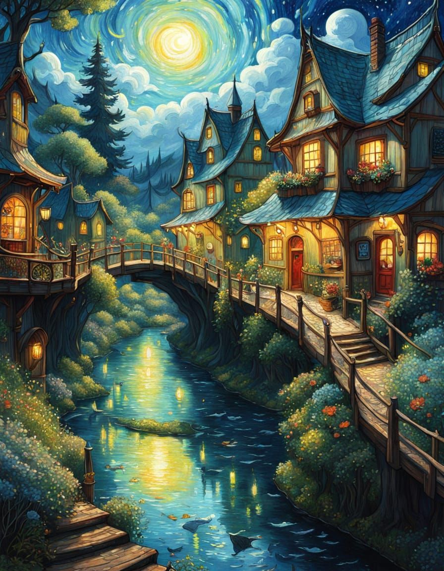 Whimsical Sci-Fi Fairytale Illustration in Studio Ghibli Sty...