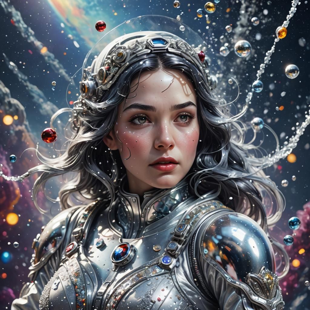 Snow White Space Mermaid in Hyperrealistic Splash Art