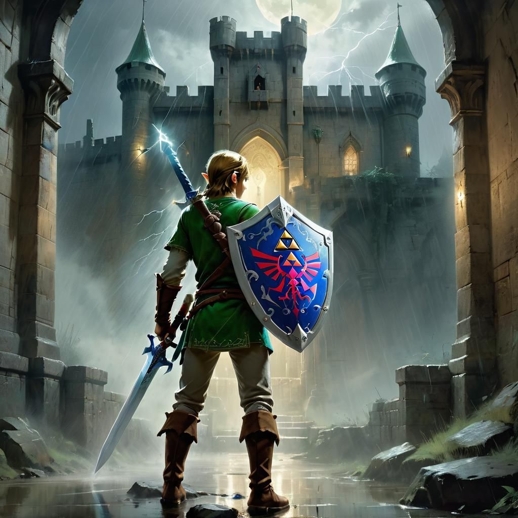 Heroic Figure in Castle, Dramatic Lighting, Matte Painting