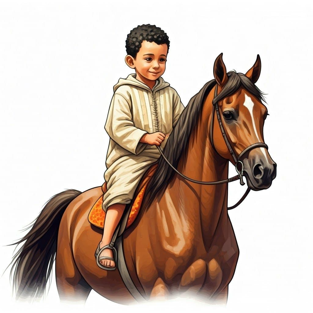 Algerian Boy on Horse in Realistic Anime Style