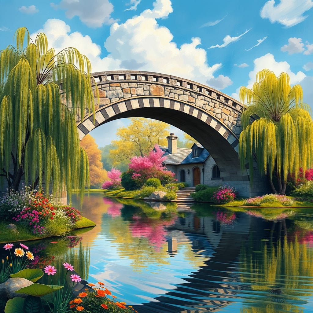 Surreal Landscape with Vibrant Flowers and Neon Brushstrokes
