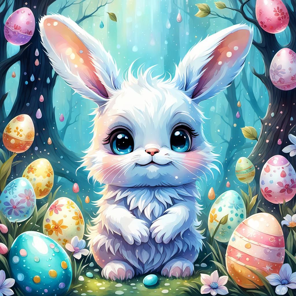 Chibi Easter Bunny in Enchanted Flower Forest