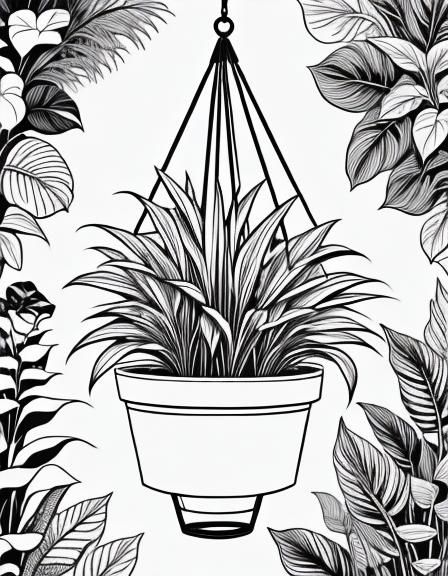 Pothos Plant Coloring Page Illustration