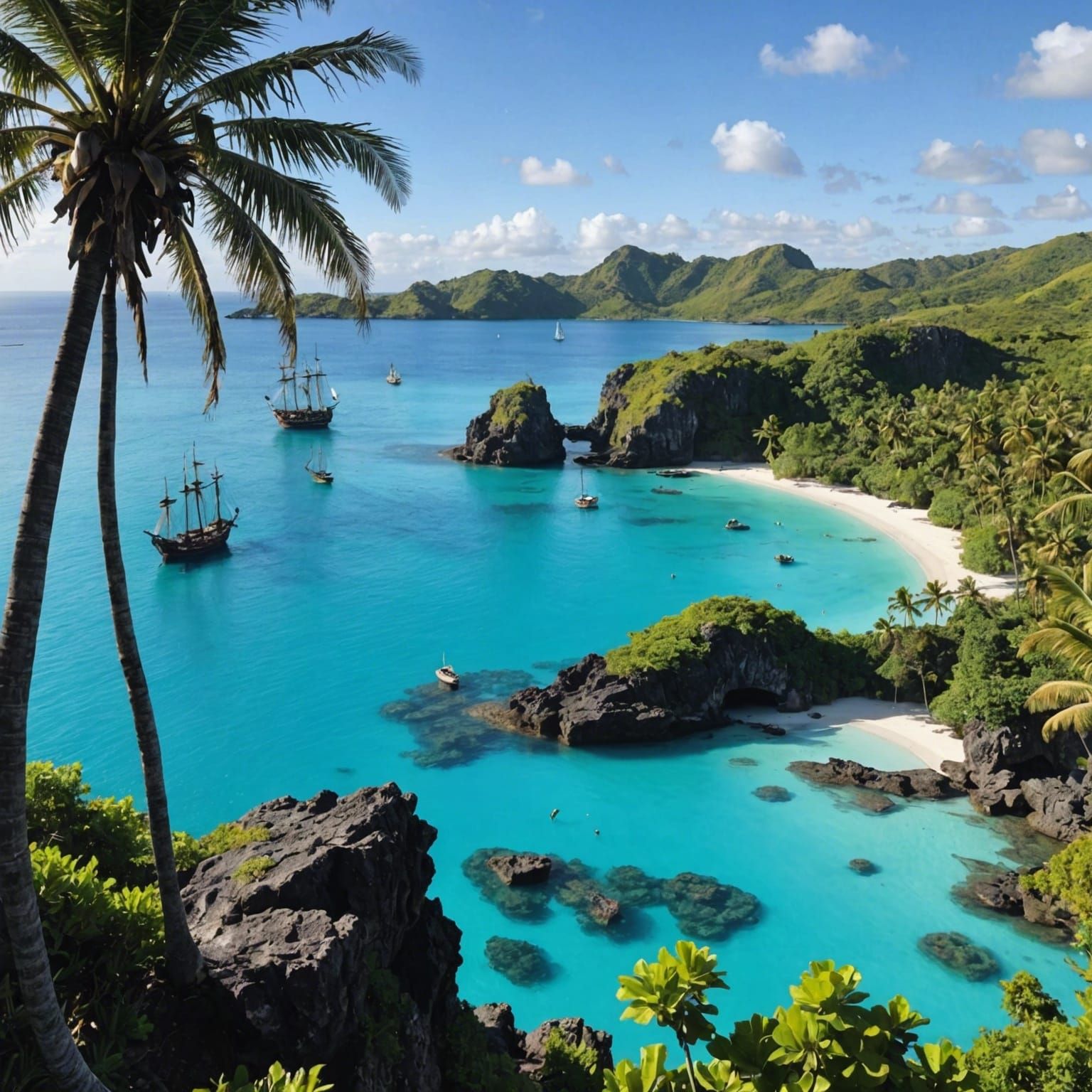Fantasy Blue Lagoon with Pirate Ship and Mermaids