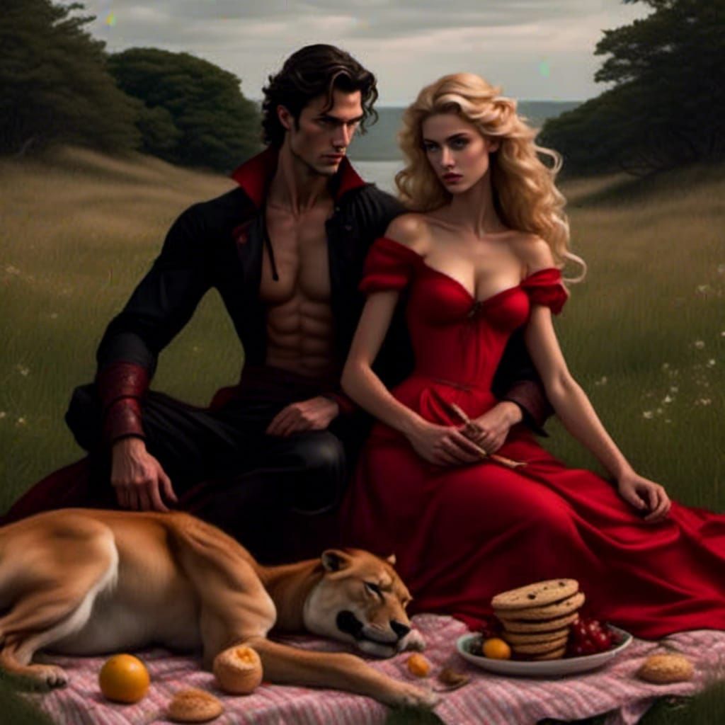 Persephone and Hades Picnic in a Meadow