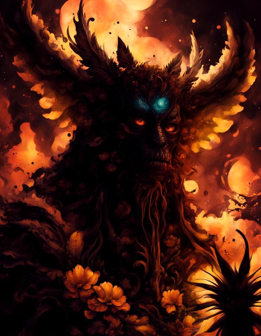 Psychedelic Plant Monster Ink Artwork with Bioluminescent De...