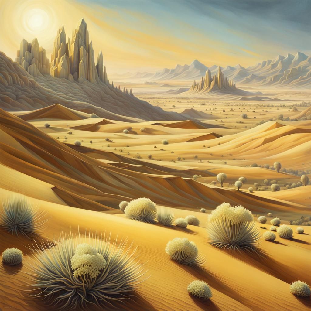 Surreal Desert Landscape in Hyperrealistic Style