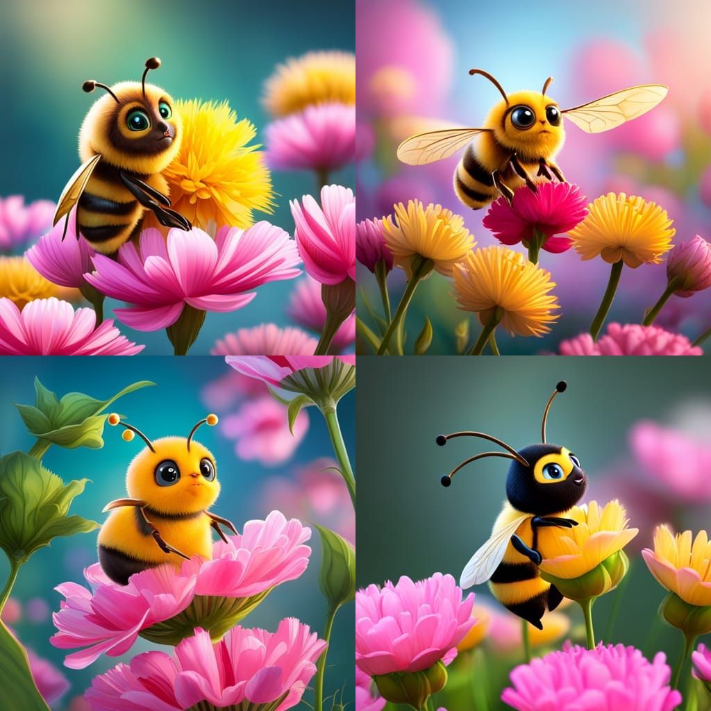 Hyperrealistic Plush Bee on Carnation Flowers