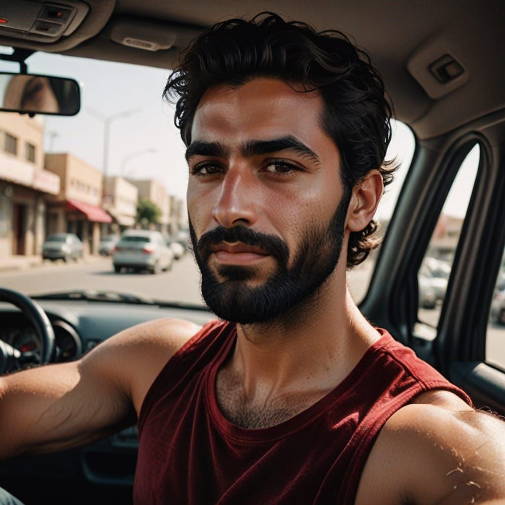 Sensual Man Exposes Himself in a Red Velvet Tank Top
