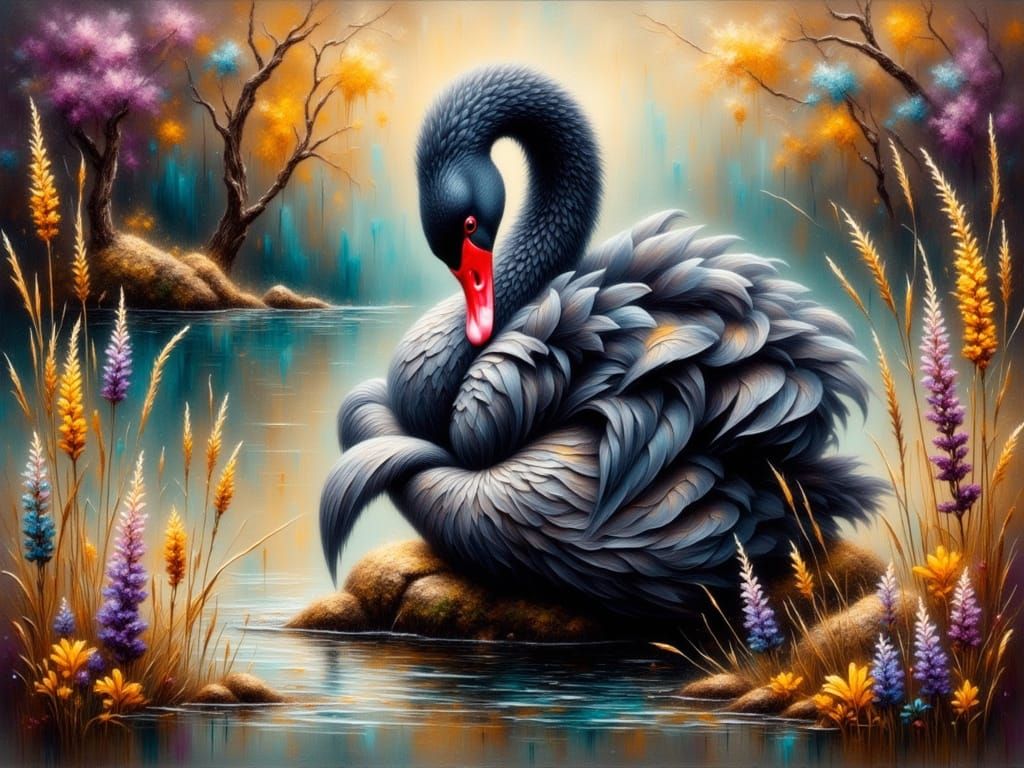 Grunge Swan Serenity in Australian Wildflowers