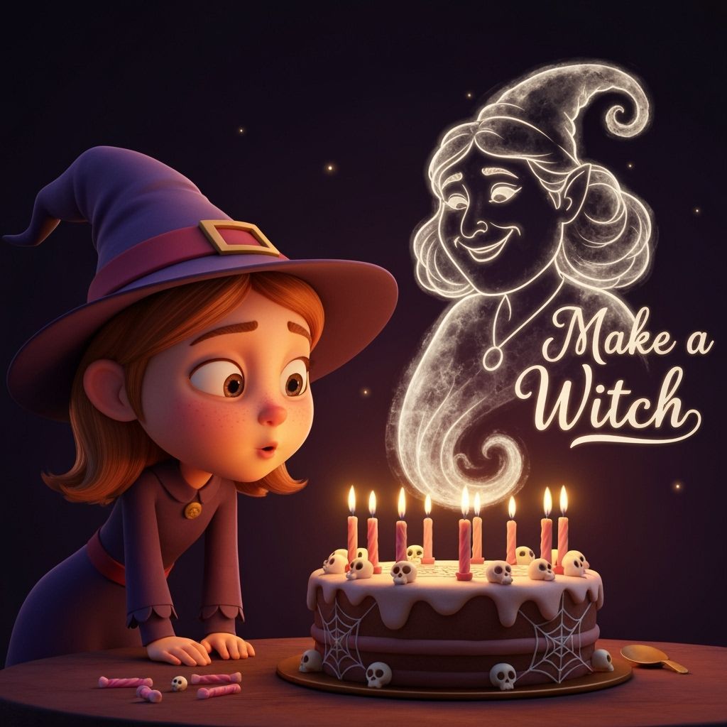 Cute Witch Blows Out Candles, Forms Ancestor Ghost
