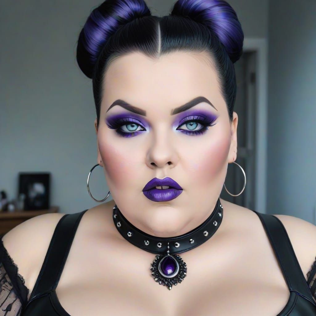 Dark Gothic Goddess with Wide Eyes and Sleek Bun