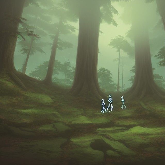 Skeletons Play Skat in Foggy Forest, Ghibli Style