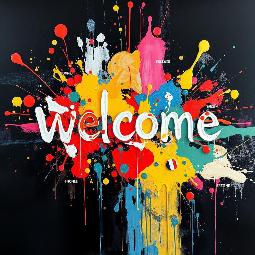 Abstract Impasto Painting with Vibrant Color Splashes