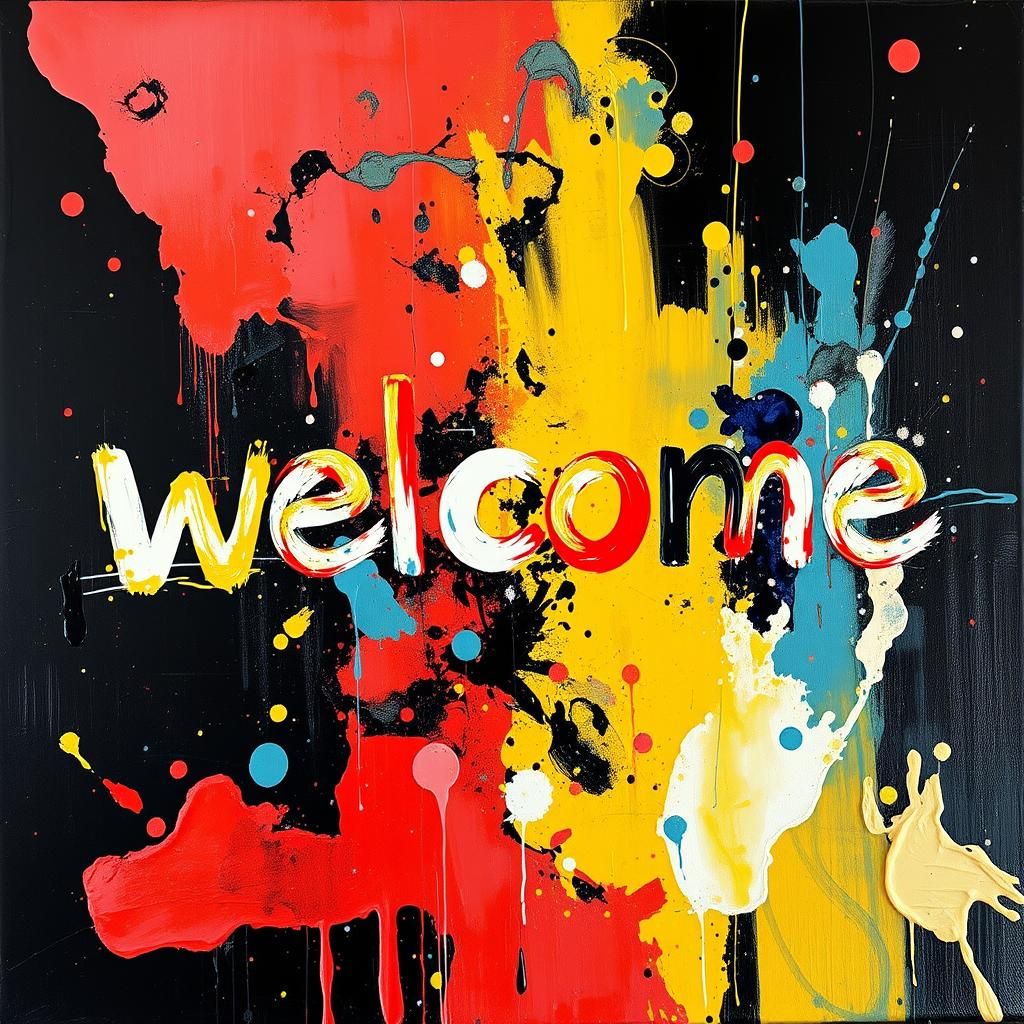 Abstract Impasto Painting with Vibrant Splashes