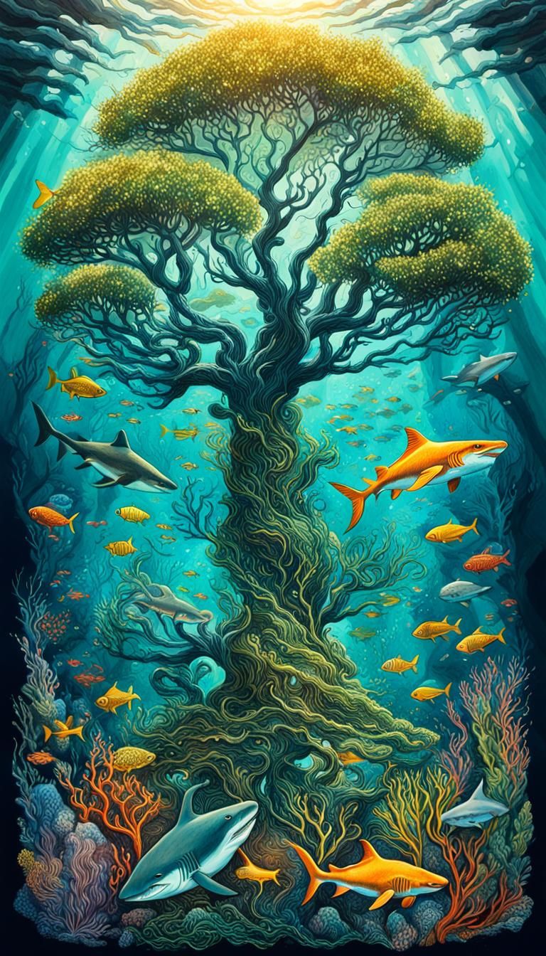 Underwater Tree of Life in Rich Color Palette