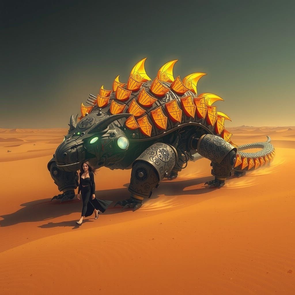 Steampunk Dragon Vehicle in Origami-Inspired Golden Scales