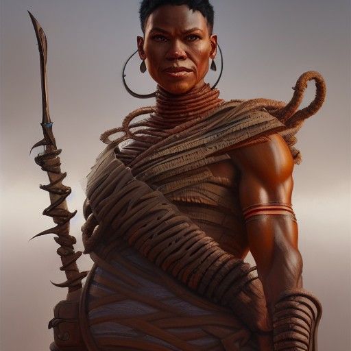 Warrior Portrait in Mixed Media Style