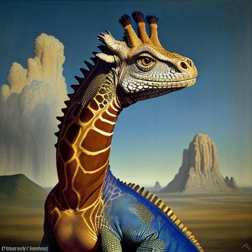 Surreal Giraffe Iguana Dreamscape in Deep Color