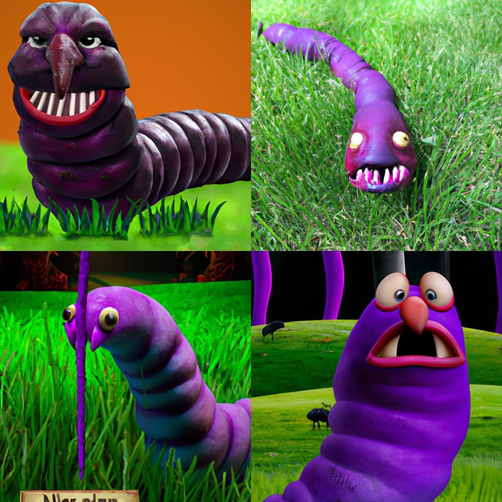 Giant Purple Worm Monster on Purple Grass