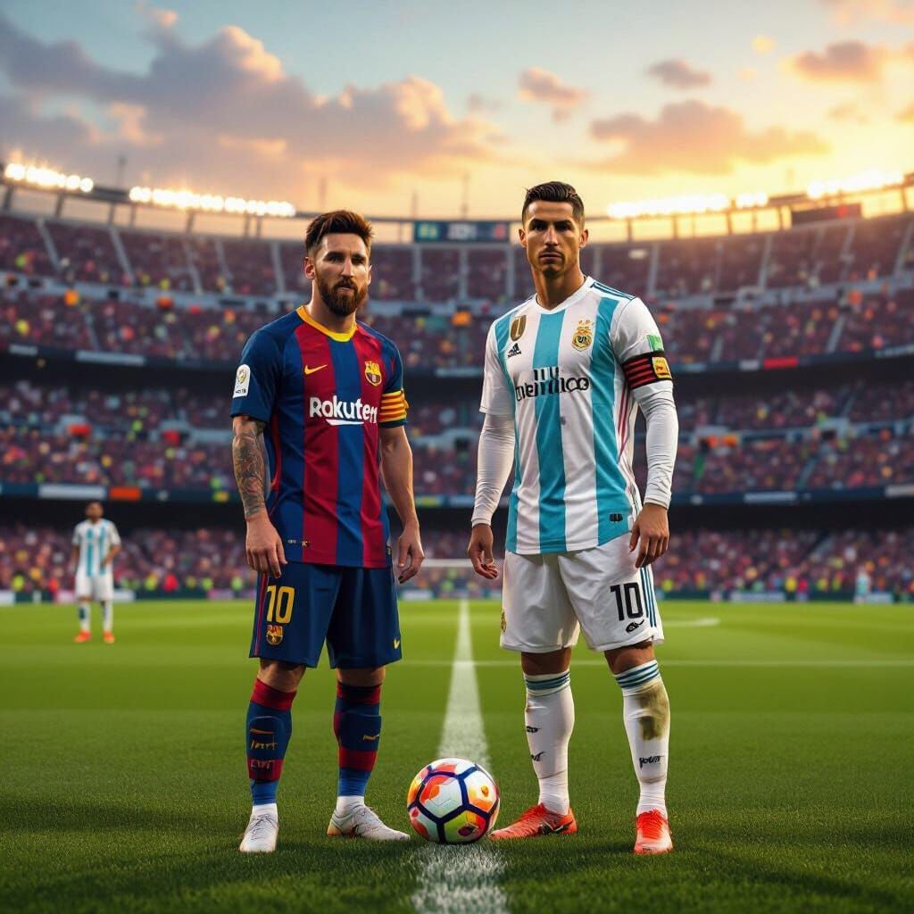 Messi and Ronaldo Together at Camp Nou in Golden Hour