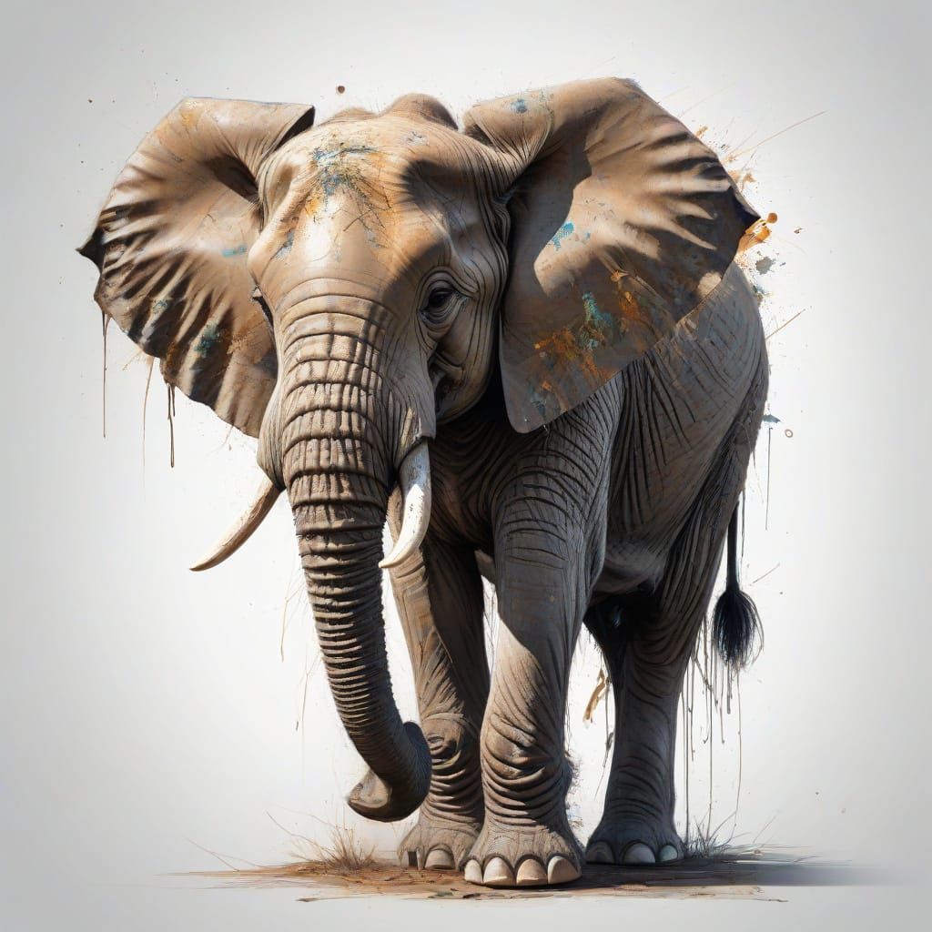 Surreal Savannah Elephant Calf at Dawn in Whimsical Style