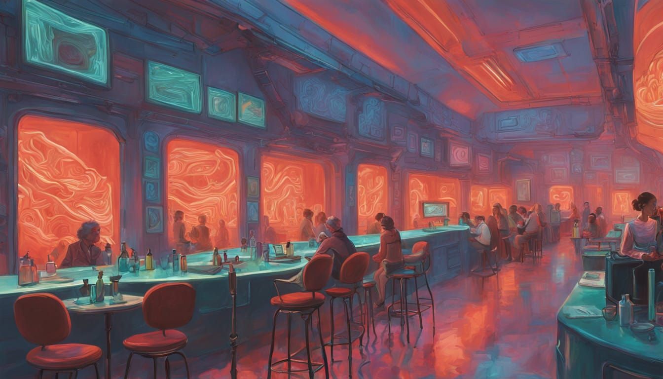 Surreal Nightlife in a Cyberpunk Art Gallery
