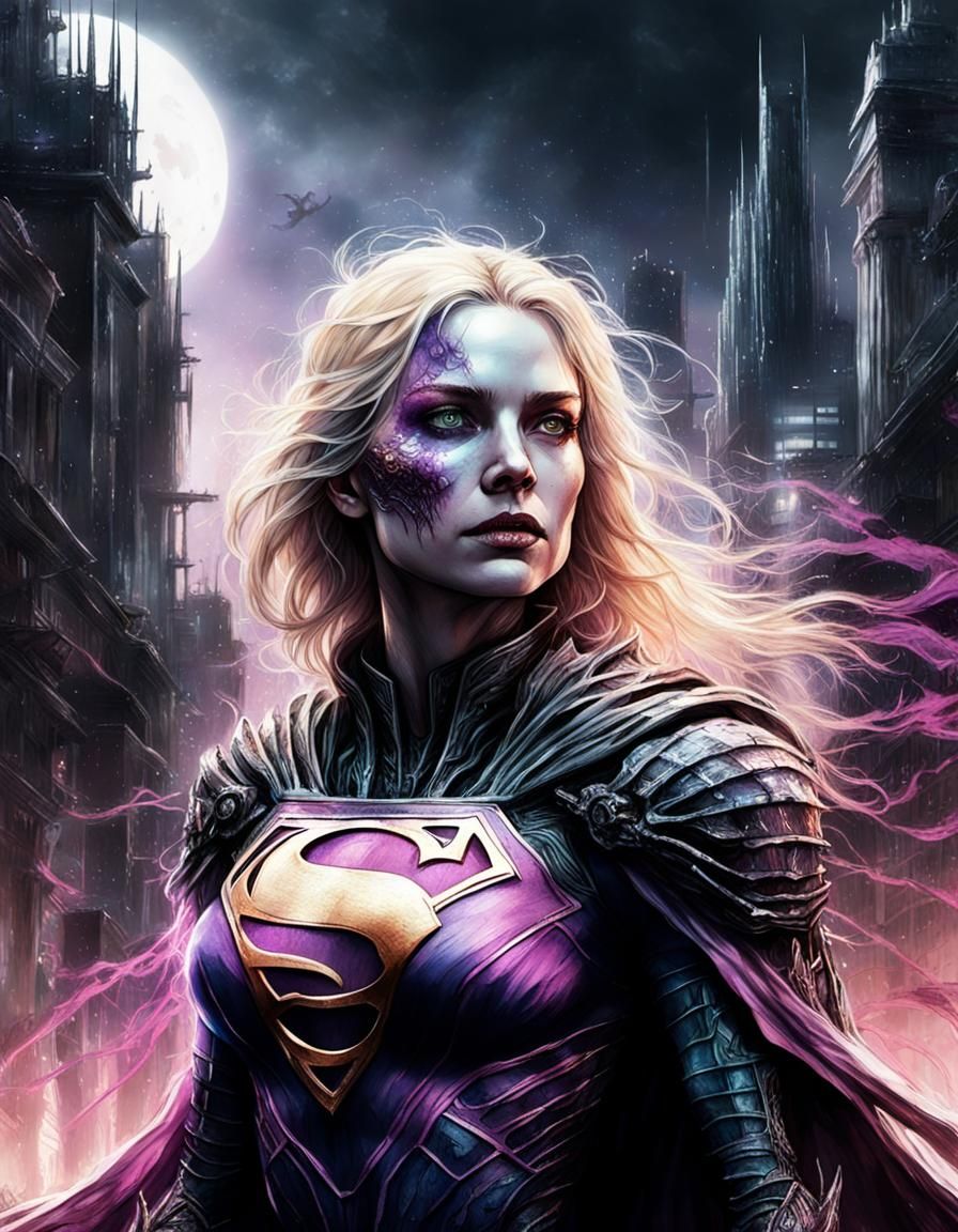 Supergirl with Xenomorph Traits in Dark Fantasy Style