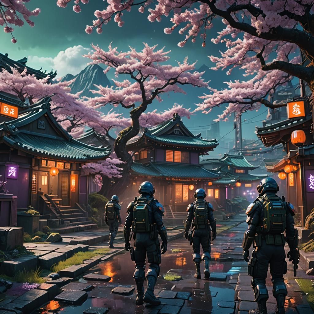 Cyberpunk Soldiers Invade Ancient Japanese Landscape