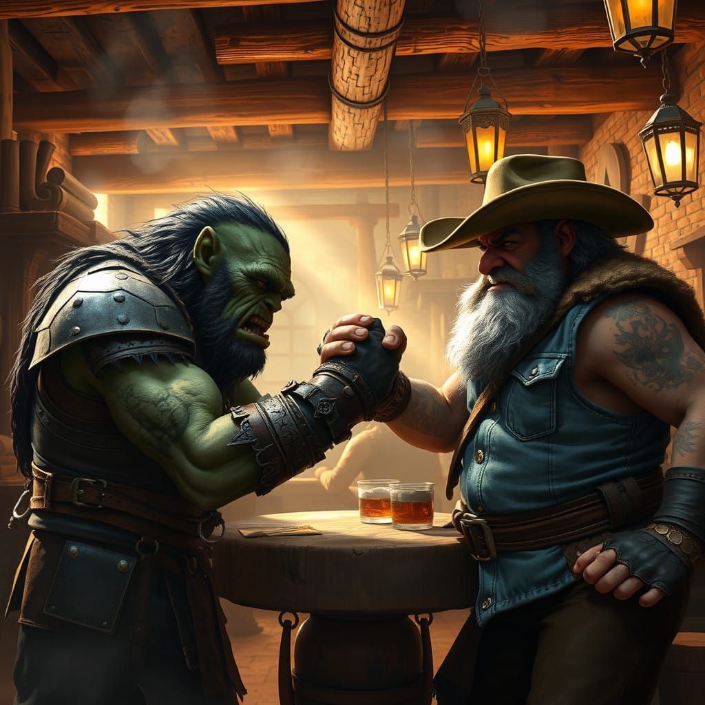 Fantastical Wild West Showdown: Orc vs Dwarf in a Swashbuckl...