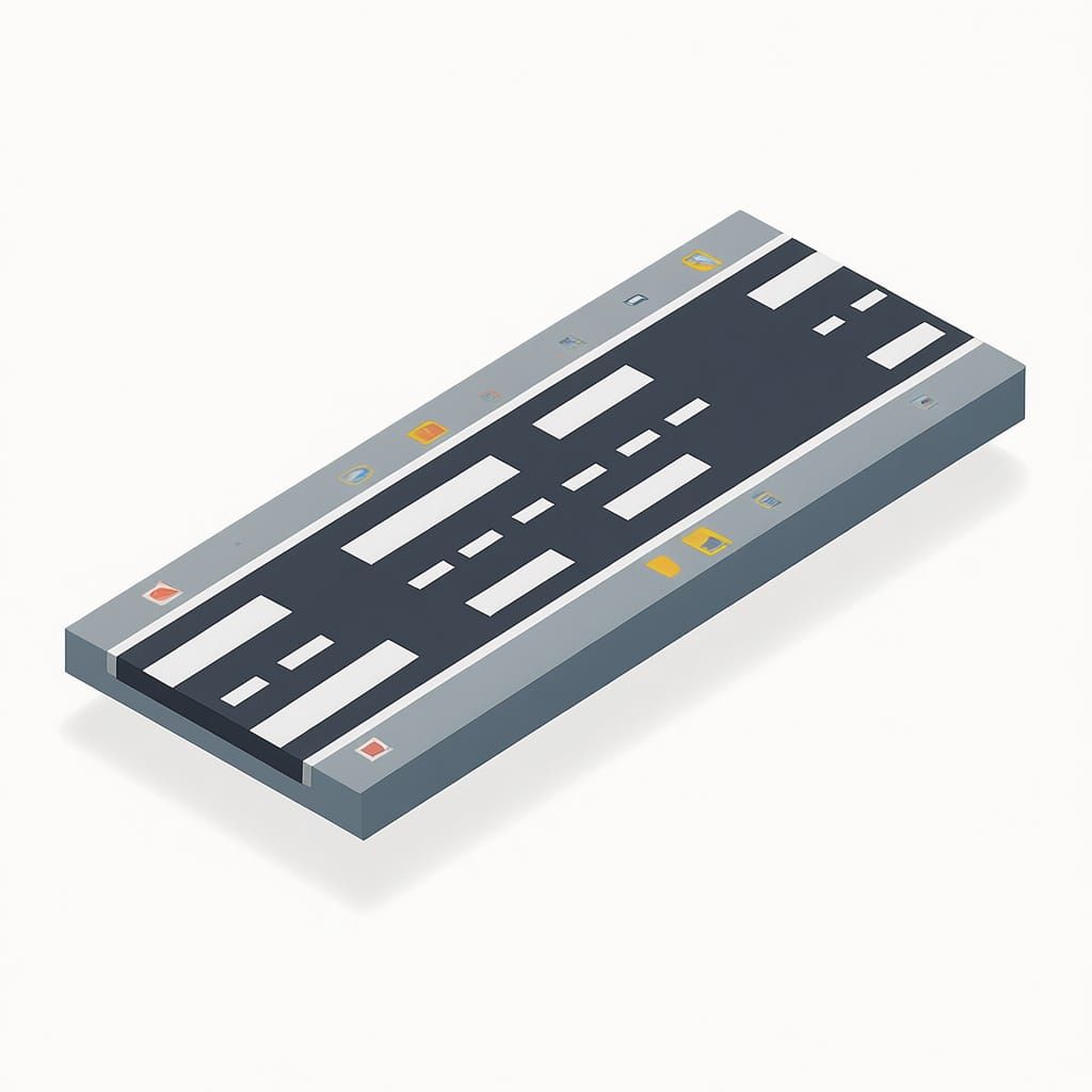 Monoline Airfield Runway Icon in 3D Isometric Style