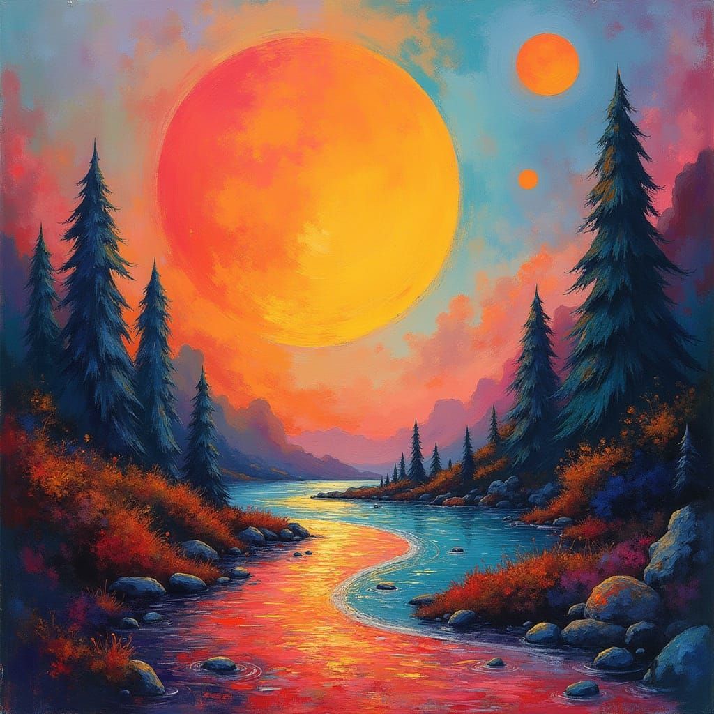 Vibrant Dreamscapes in Whimsical Abstract Style