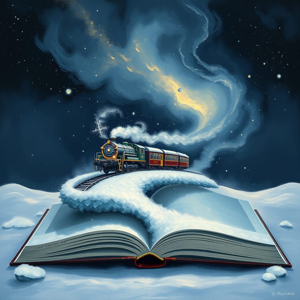Ethereal Snow Train in a Celestial Landscape