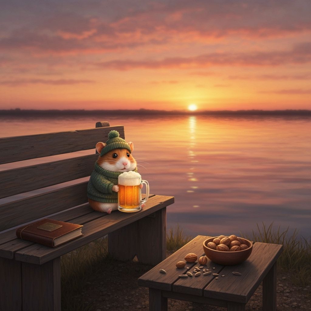 Hamster's Sunset Beer: Cozy and Nostalgic Scene