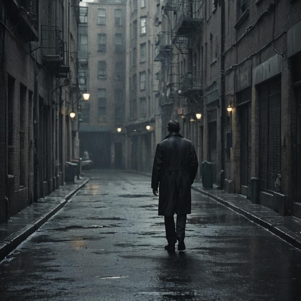 Film Noir Alleyway in Monochromatic Photography